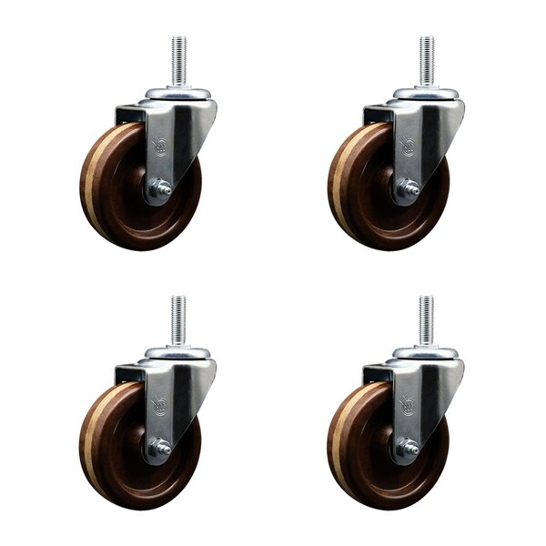 4 Inch High Temp Phenolic Wheel Swivel 58 Inch Threaded Stem Caster Set